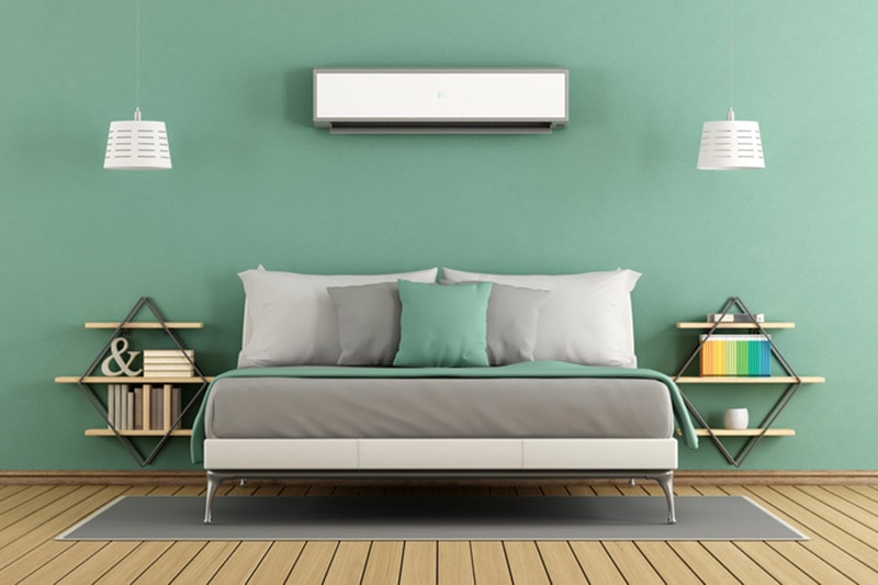 Green modern master bedroom with ductless air conditioner, Green modern master bedroom with ductless air conditioner, AC Maintenance Checklist | HVAC, Install, Repair | Kingsburg, CA